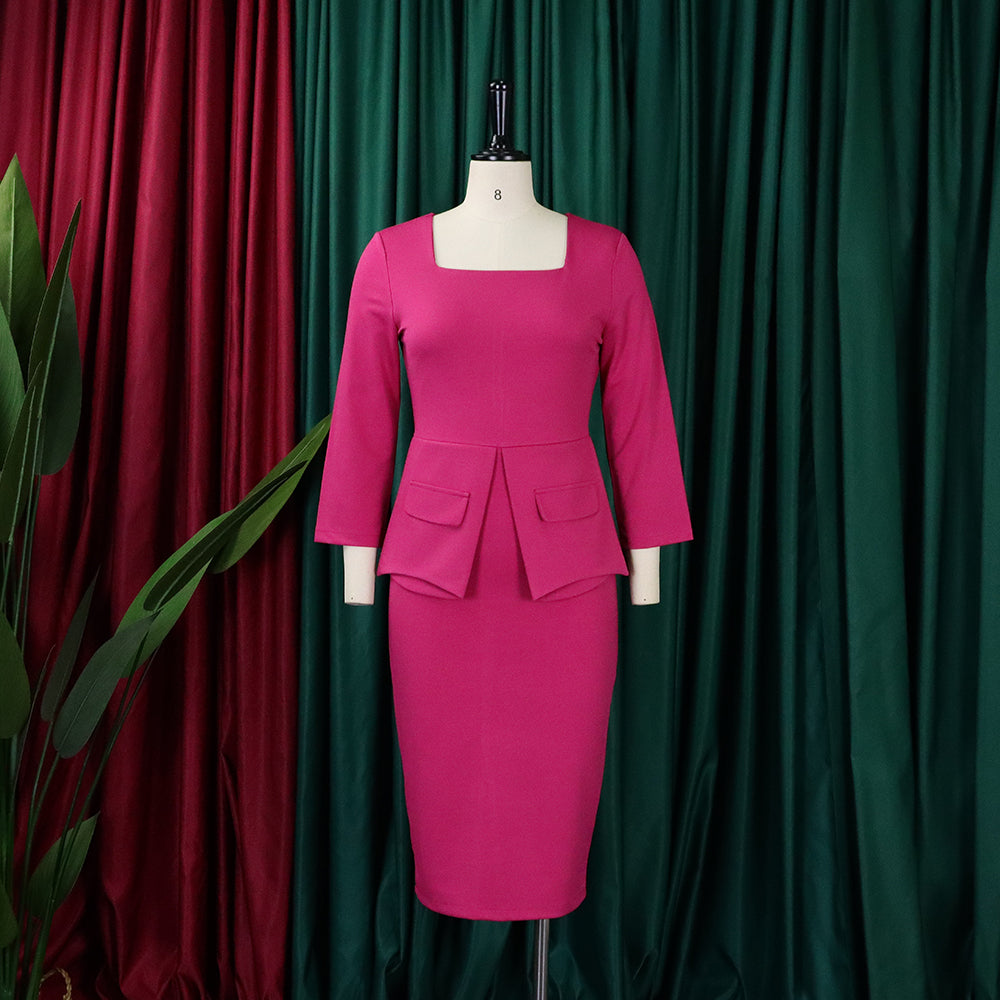 Women'S Spring Solid Bodycon Chic Elegant Career Africa Plus Size Dress 17