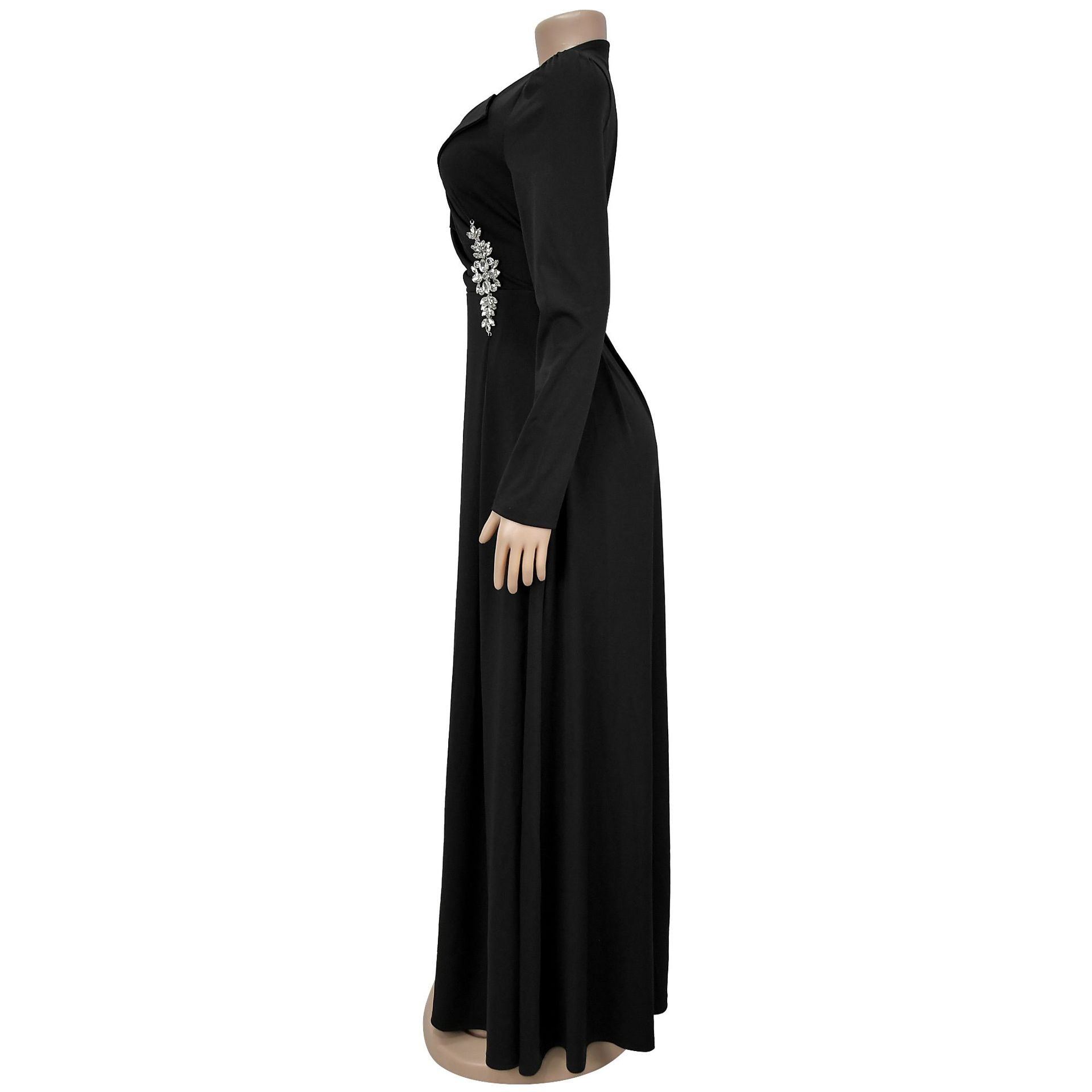 Women Cross Turndown Collar Long Sleeve Dress 10