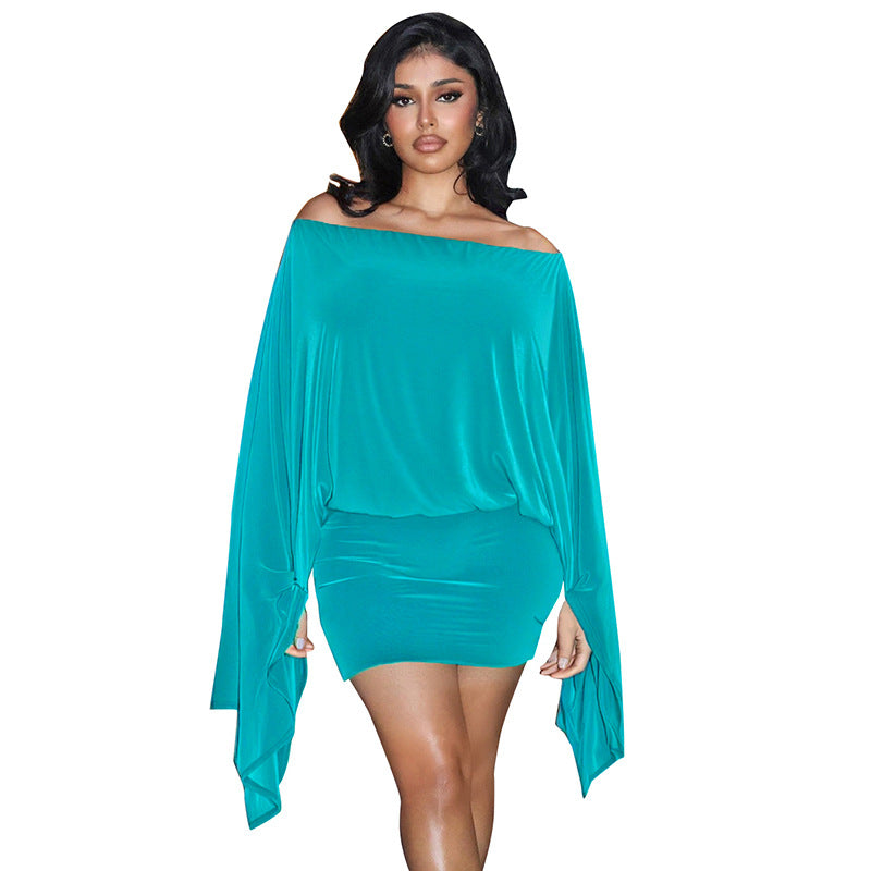 Women Off-Shoulder Bell Bottom Long-Sleeved Top and Skirt Two-Piece Set 19