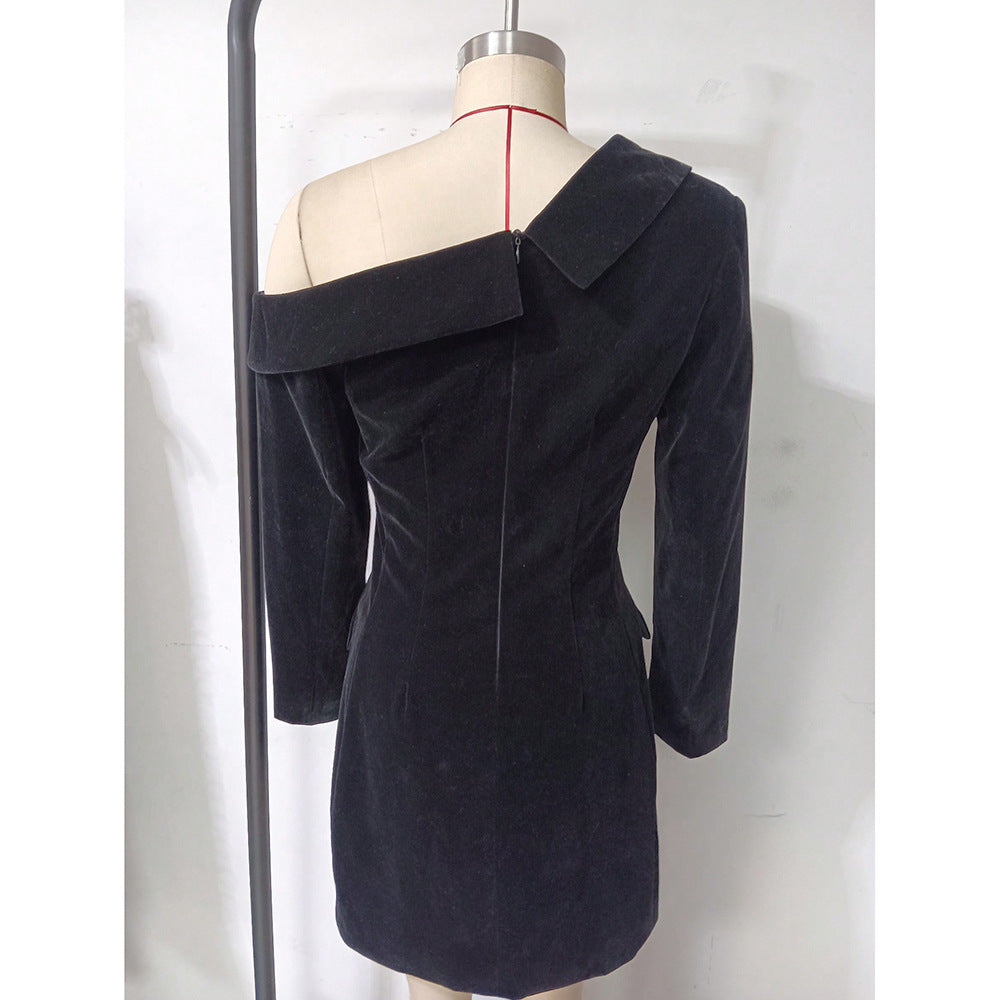 Women gold velvet long-sleeved Blazer dress 8