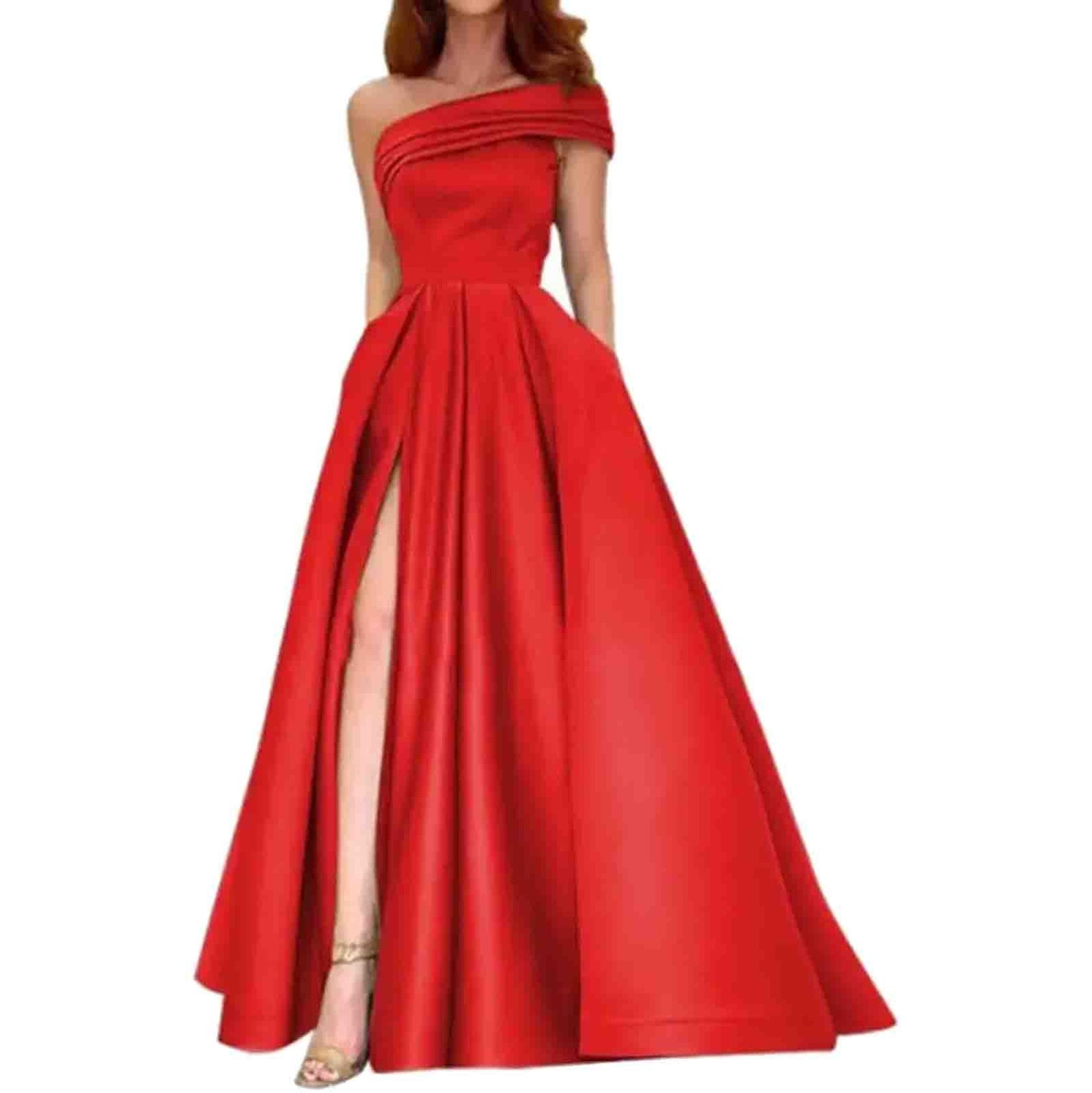 Women one-shoulder elegant ball high slit evening dress（Processing time need 3-6 days） 7