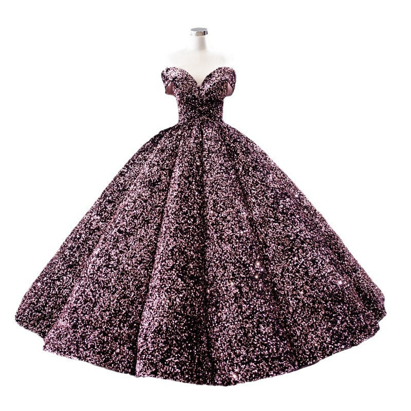 Bride Wedding Dress Women's Sequins Ball Gown Off Shoulder Puffy Evening Dress 47