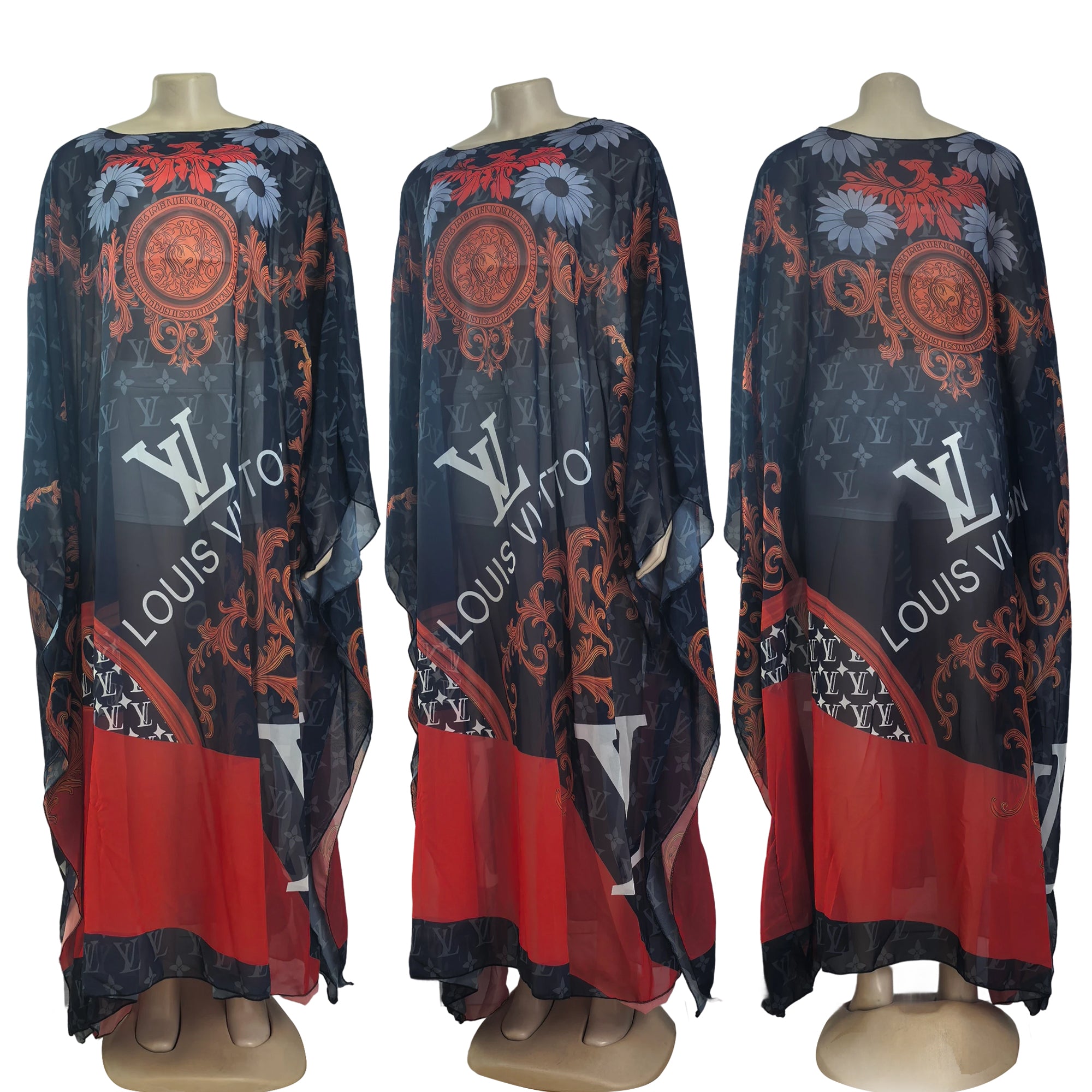 Women's Fashion Beach Holiday Printed Sexy See-Through Mesh Sleeveless Maxi Dress 9