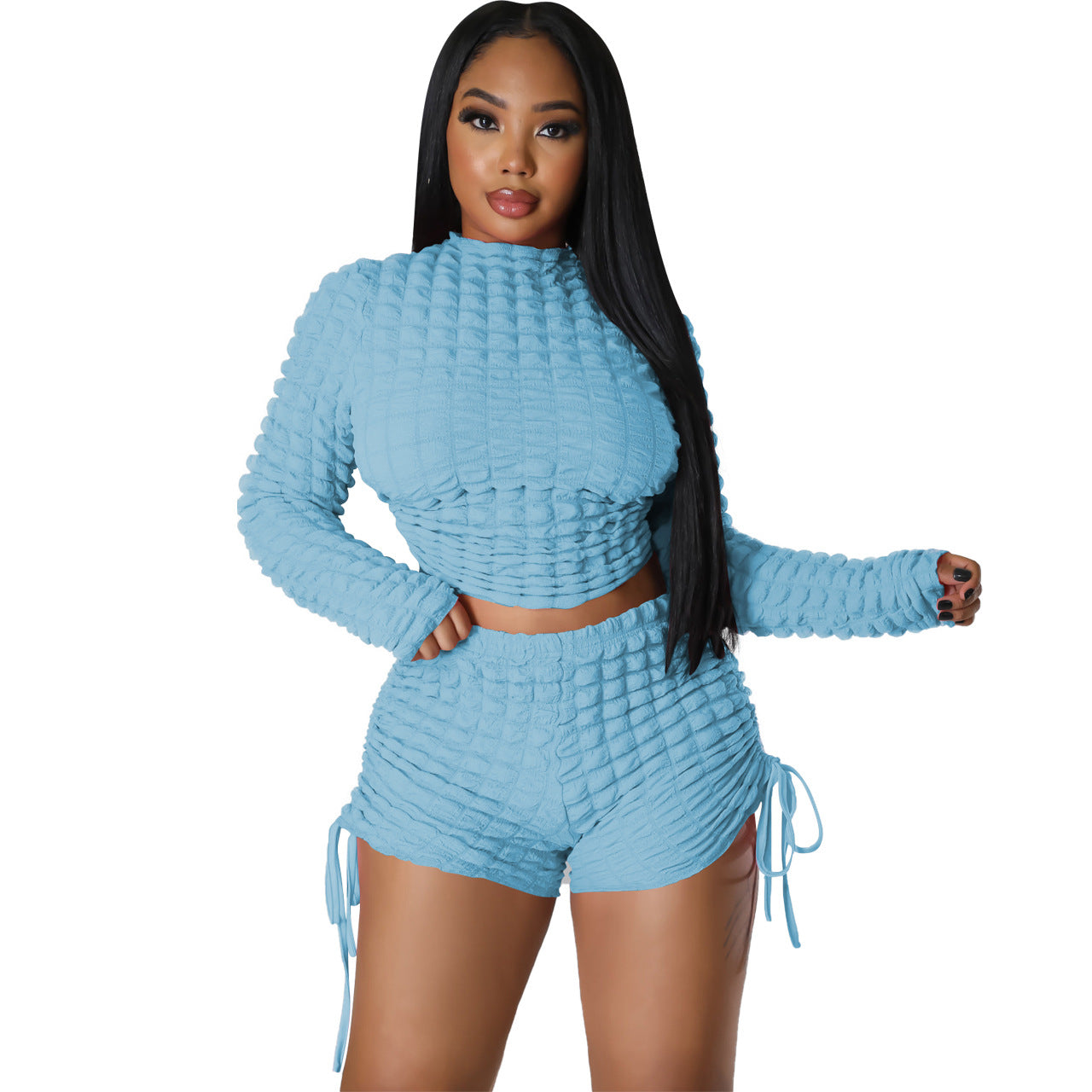 Women's Fashion Sexy Popcorn Low Back Two-Piece Set 4