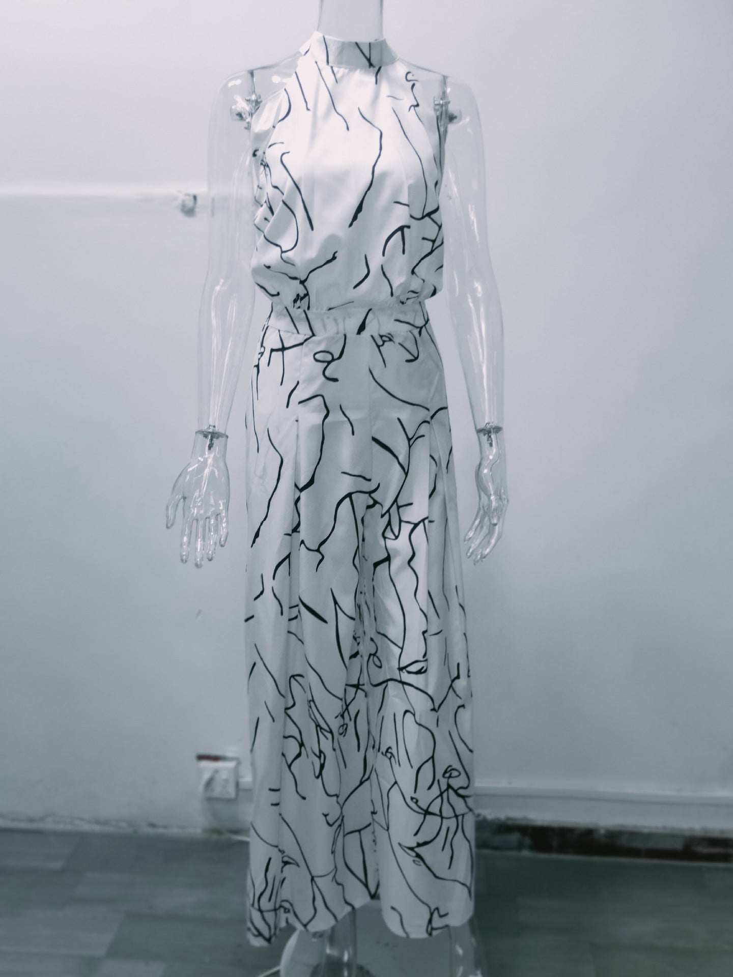 Summer Women Elegant Lace-Up Sleeveless Halter Neck Print Jumpsuit 25