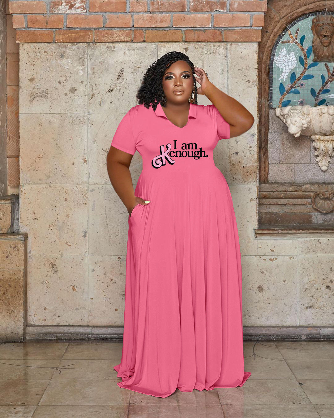 Casual Fashion Turndown Collar Solid Color Women's Plus Size Dress 7