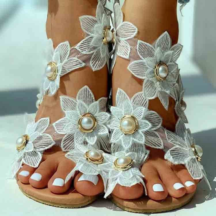 Flower Women's Sandals with Toe Rivet Flat Shoes for Holidays 7