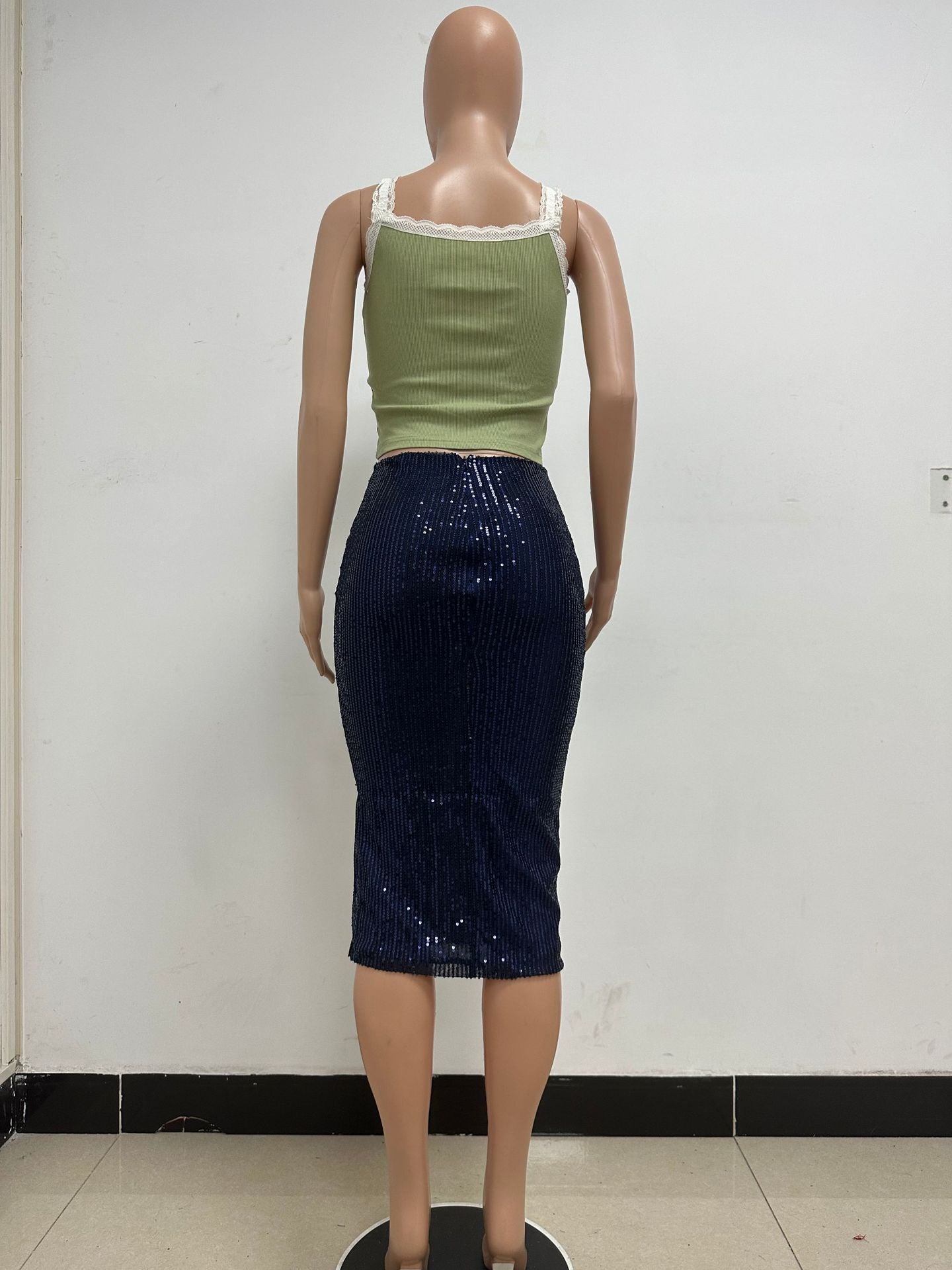Women Slit Bodycon Sequined Skirt 45