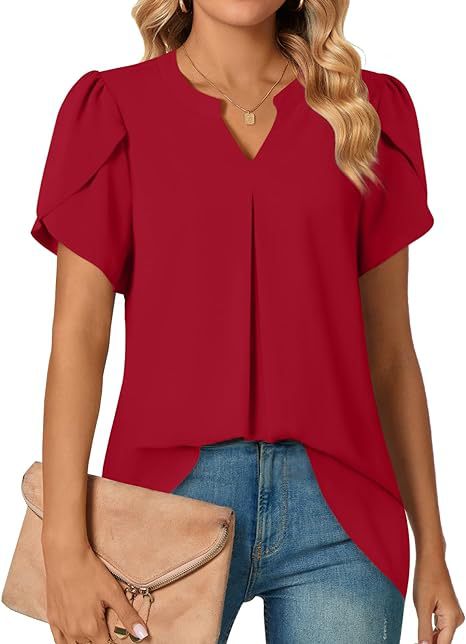 Women summer v-neck petal sleeve shirt 5