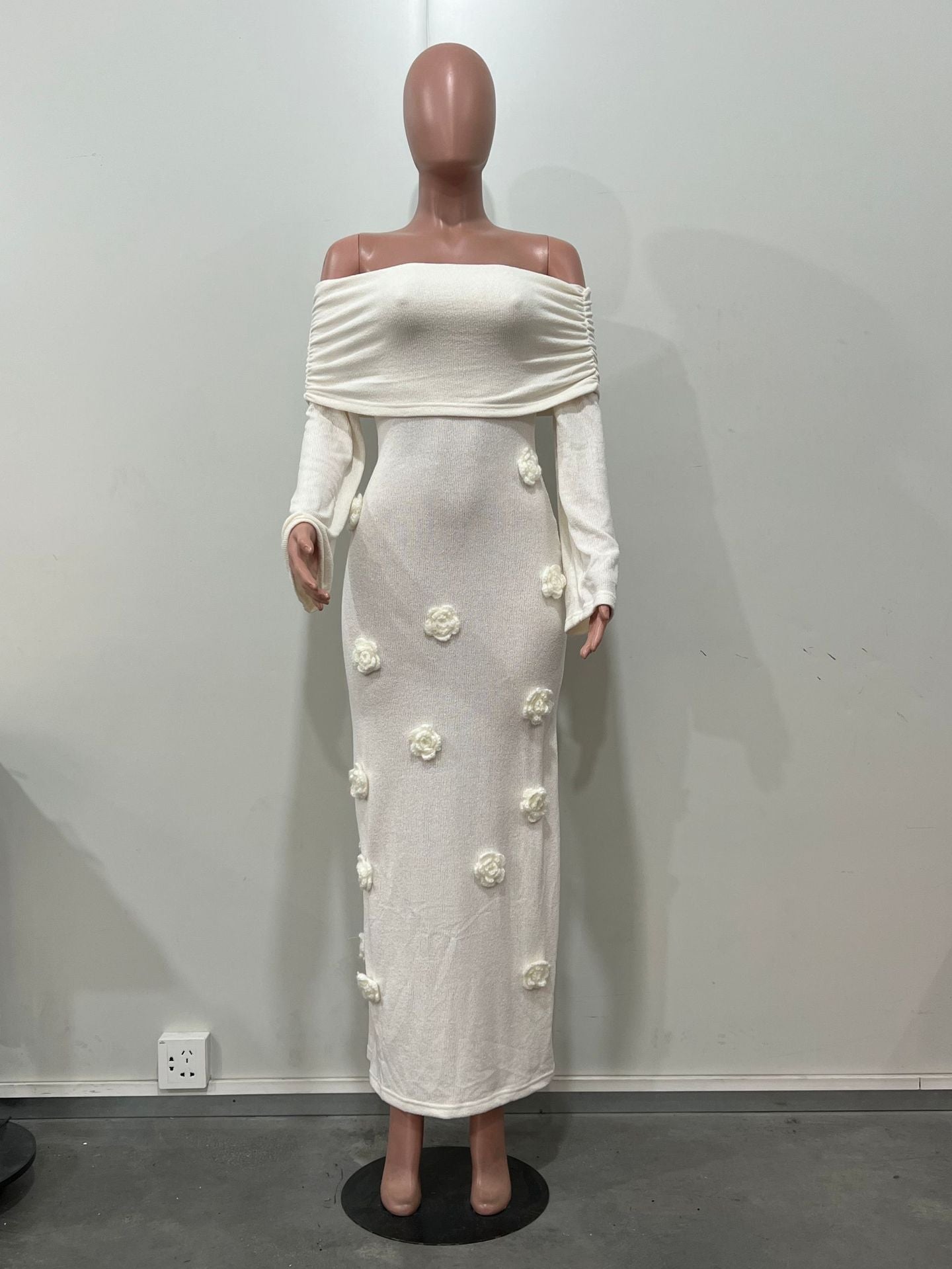 Women's Sexy Floral Off Shoulder Knitting Long Dress 12