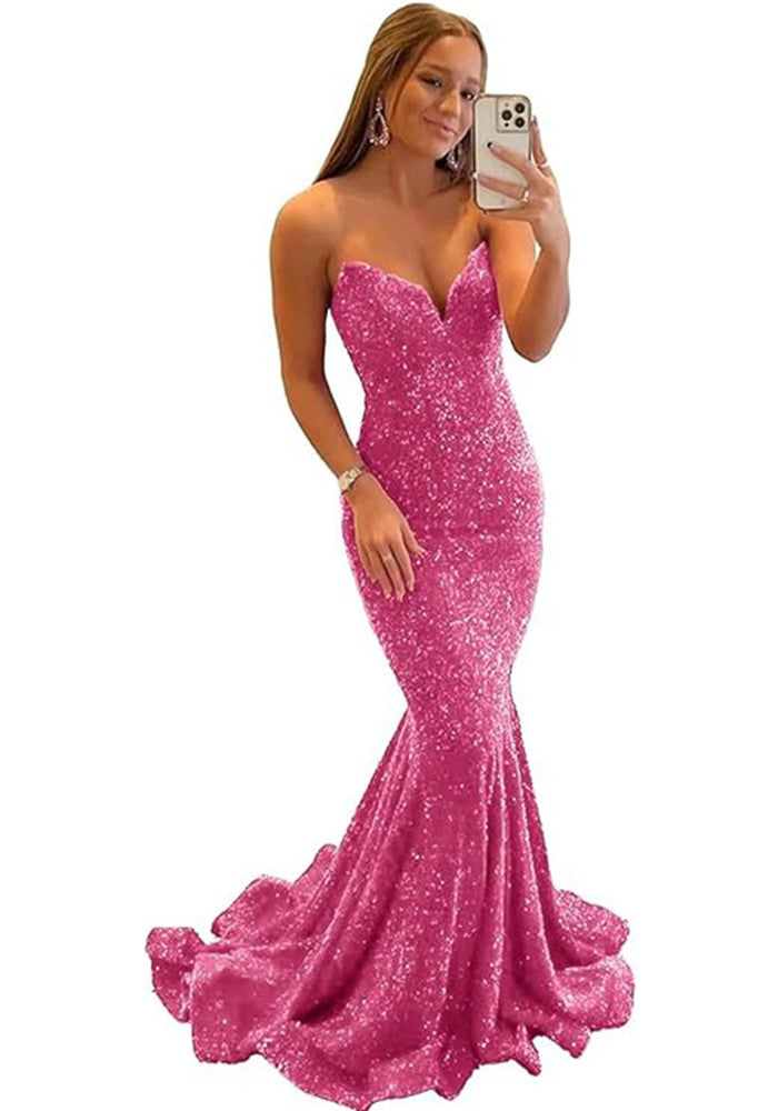 Women Sequined Ball Party Fishtail Shining V Neck Evening Dress（Processing time need 3-6 days）