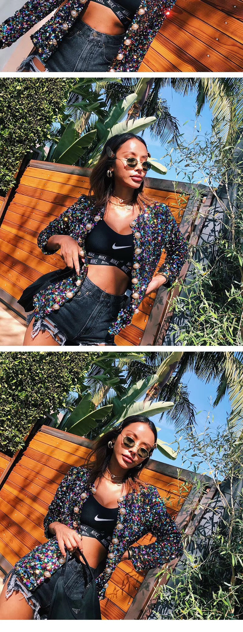 Women Multi-Color Sequin Long Sleeve Jacket 6