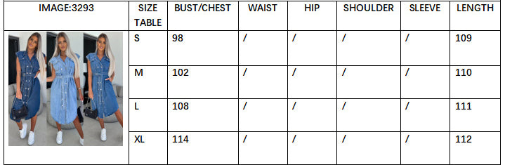 Women's Sleeveless Buttoned Belt Denim Dress 8