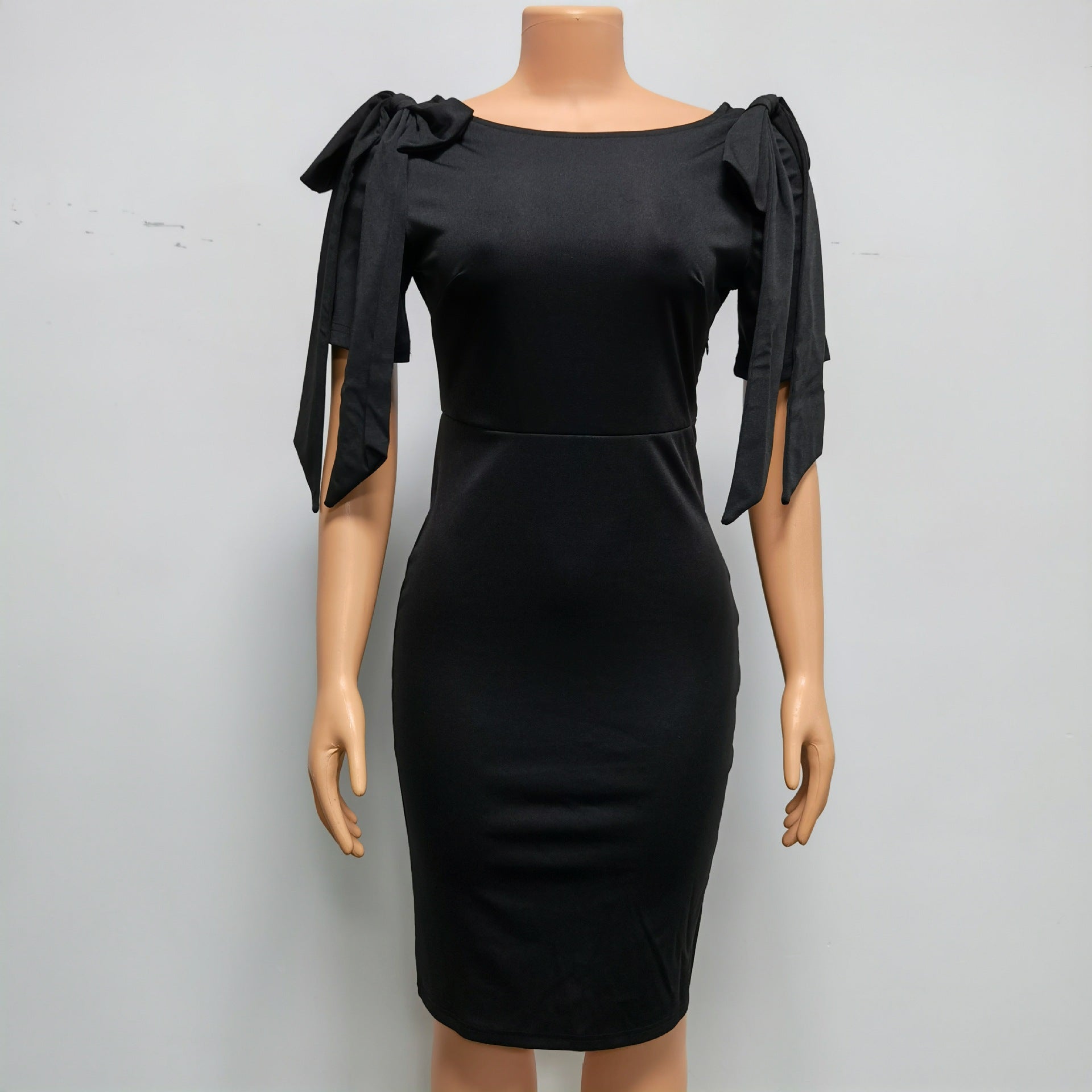 Summer African Women Bow Knot Short Sleeve Bodycon Dress 9