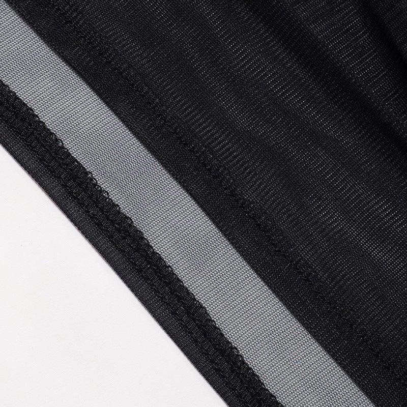 Women American Printed Mesh Long Sleeve Round Neck Dress 16