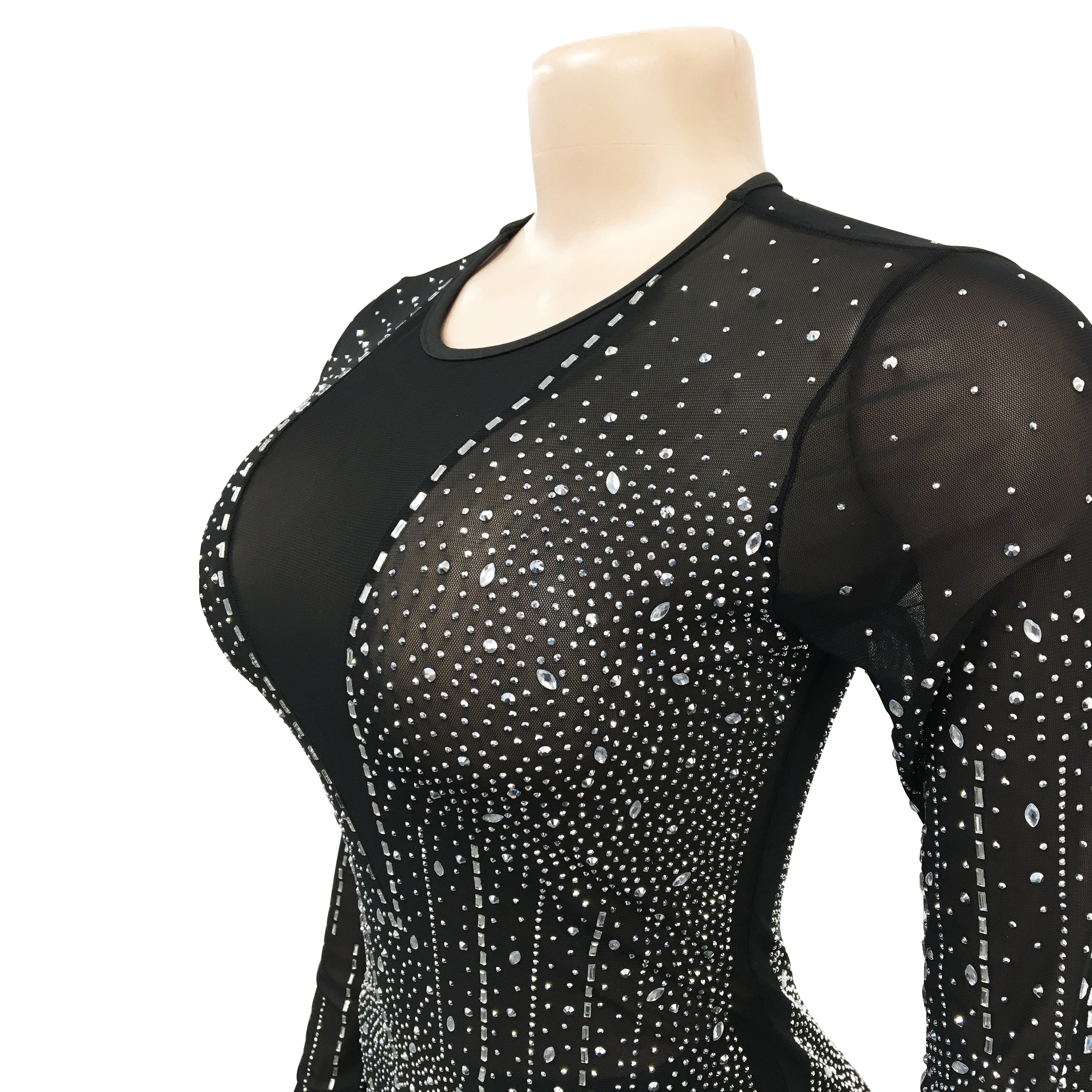 Fashion Women's Mesh Beaded V-Neck Long Sleeve Feather Long Library Jumpsuit 18