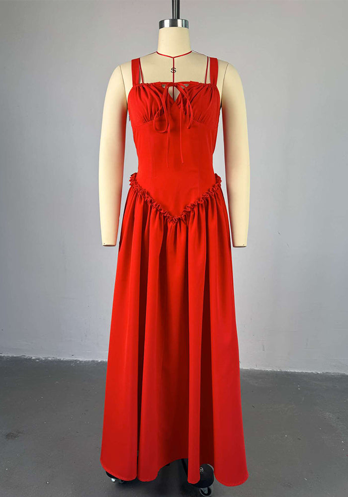 Women's spring strap lace-up v-neck high waist A-line long dress