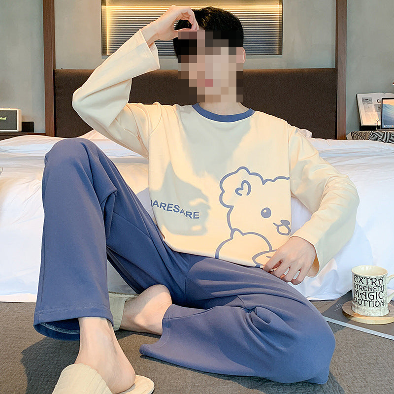 Men's Cotton Pajama Set Long Sleeve Top and Pants Comfortable Sleepwear Casual Home Lounge Wear for Spring and Fall 4