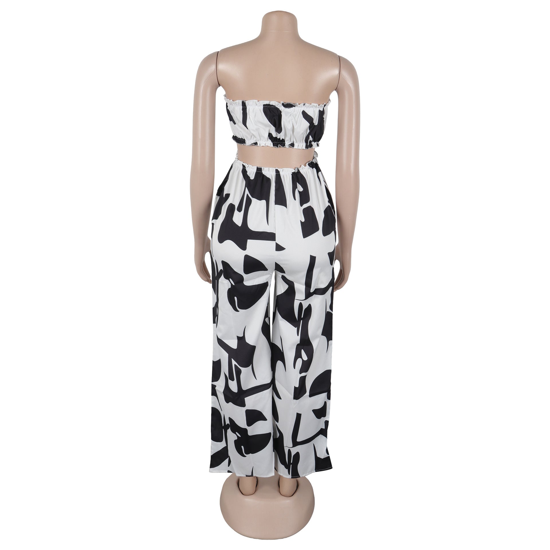 Women Elegant Strapless Printed Wide-leg Jumpsuit 19