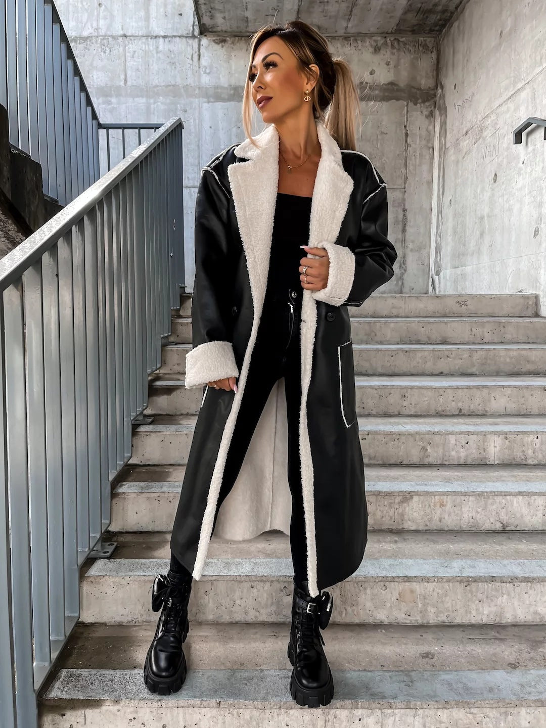 Autumn and winter Casual leather windbreaker loose fashion coat 3