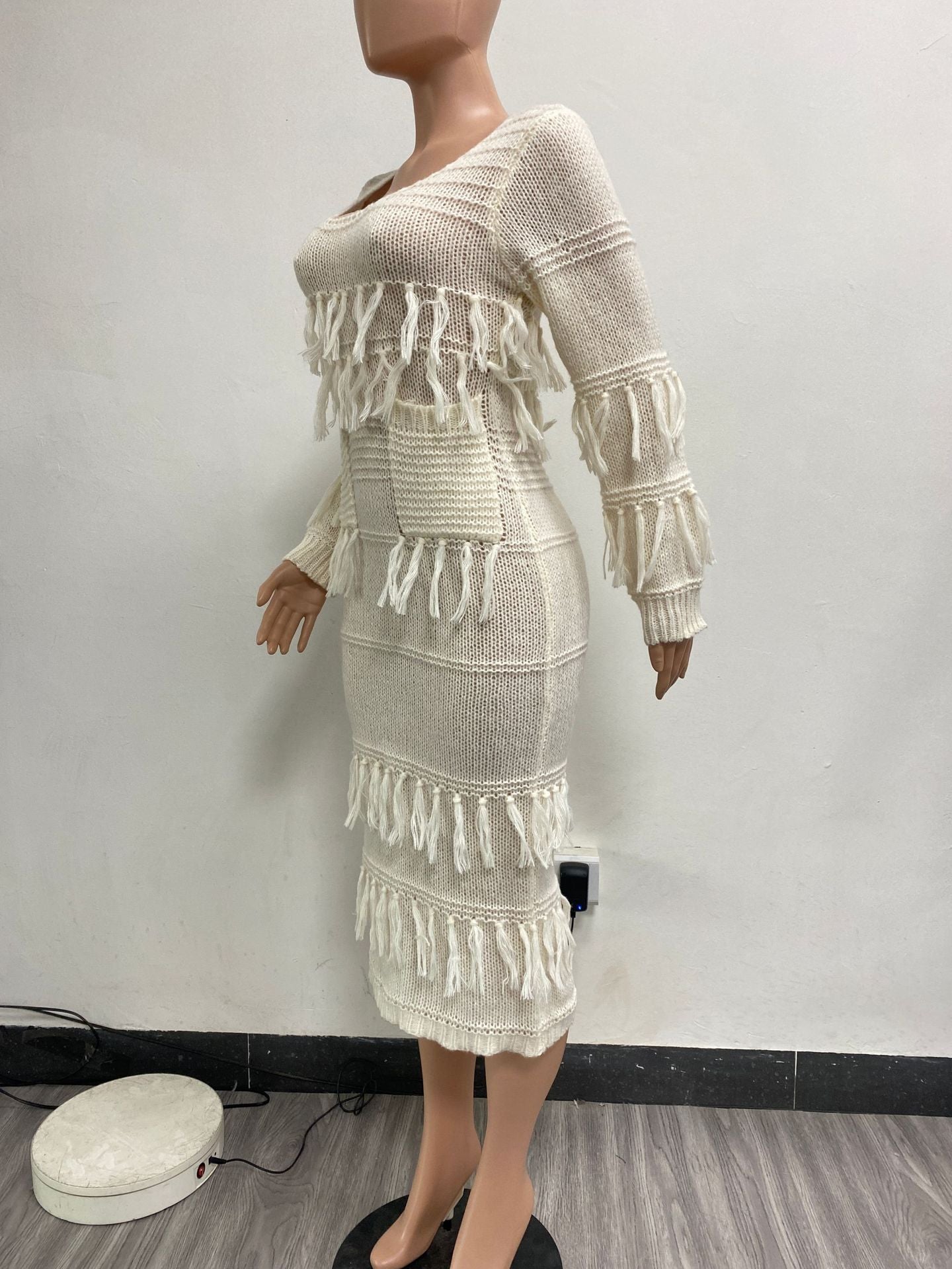 Women sexy knitting Crochet fringed dress (with pockets) 14