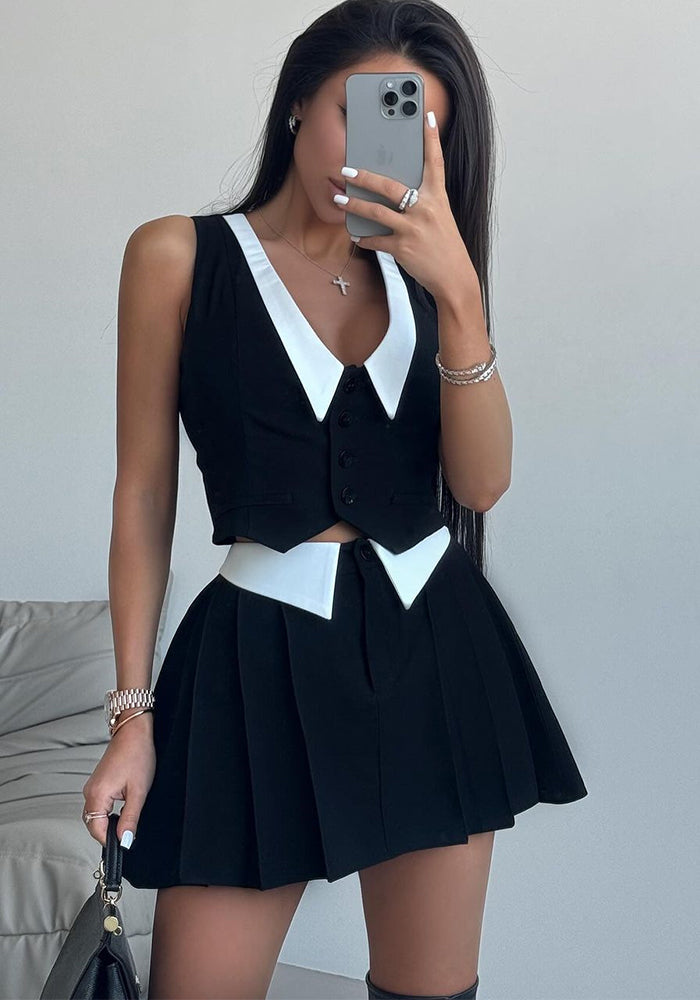 Summer Sexy Women's Sleeveless Button-Up Vest & Mini Skirt Set
