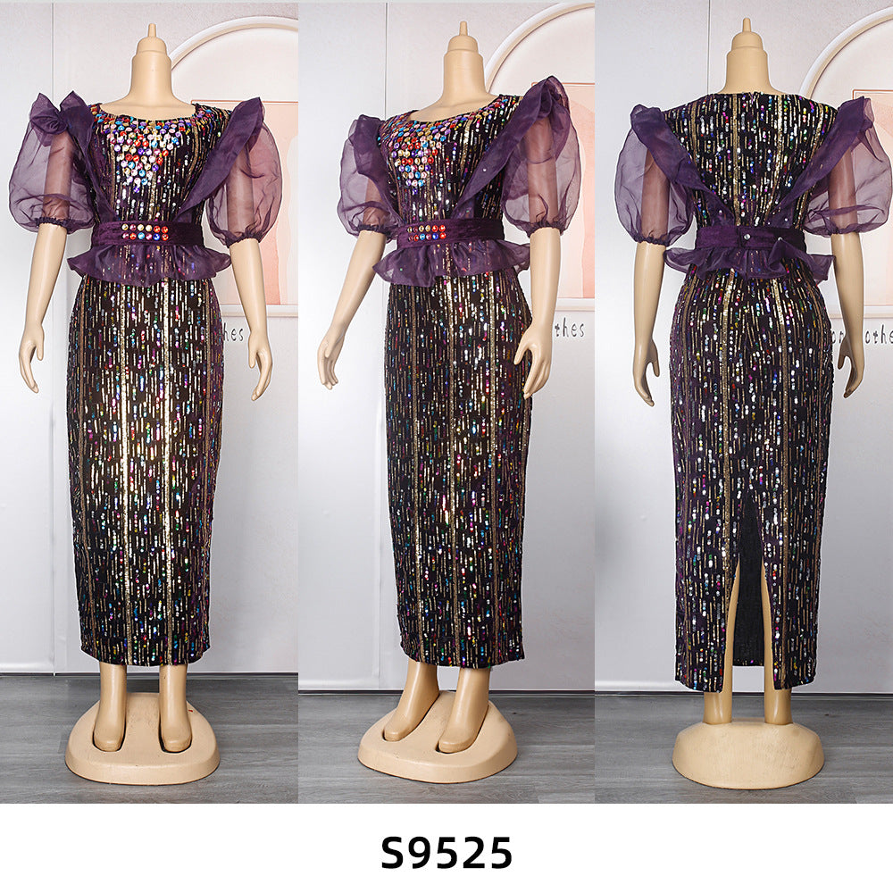 Beaded African Women's Party Evening Dress With Belt 14