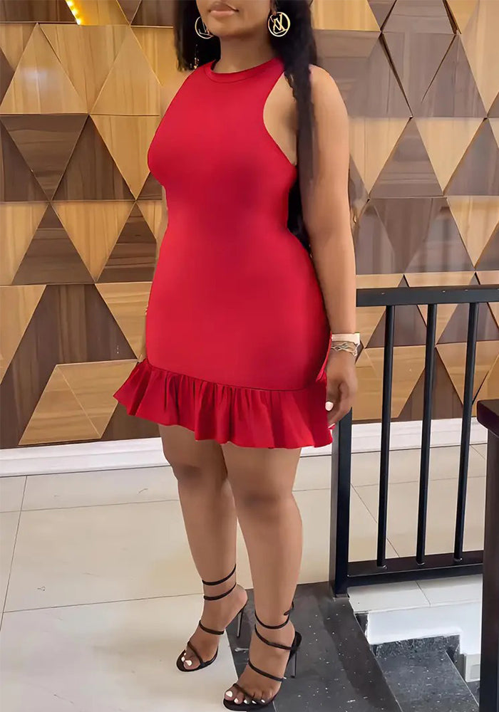 Women's Spring Summer Sleeveless Ruffled Bodycon Dress