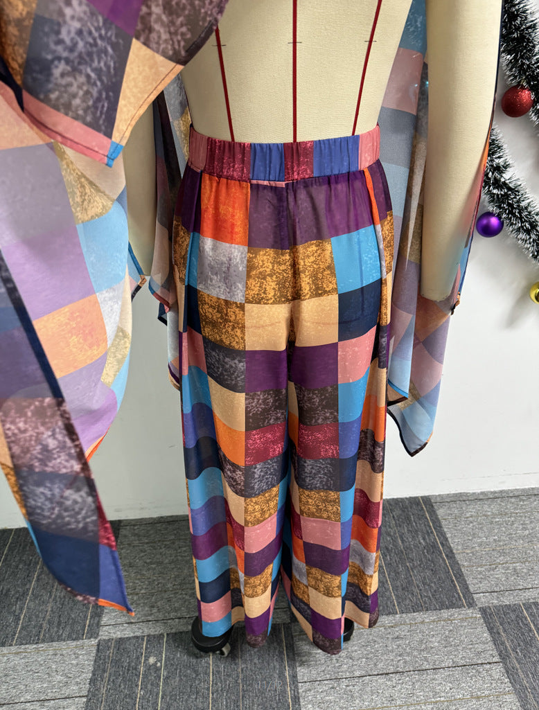 Sexy Printed Shawl Sleeveless Top Wide-Leg Loose Pants Two-Piece Set 13