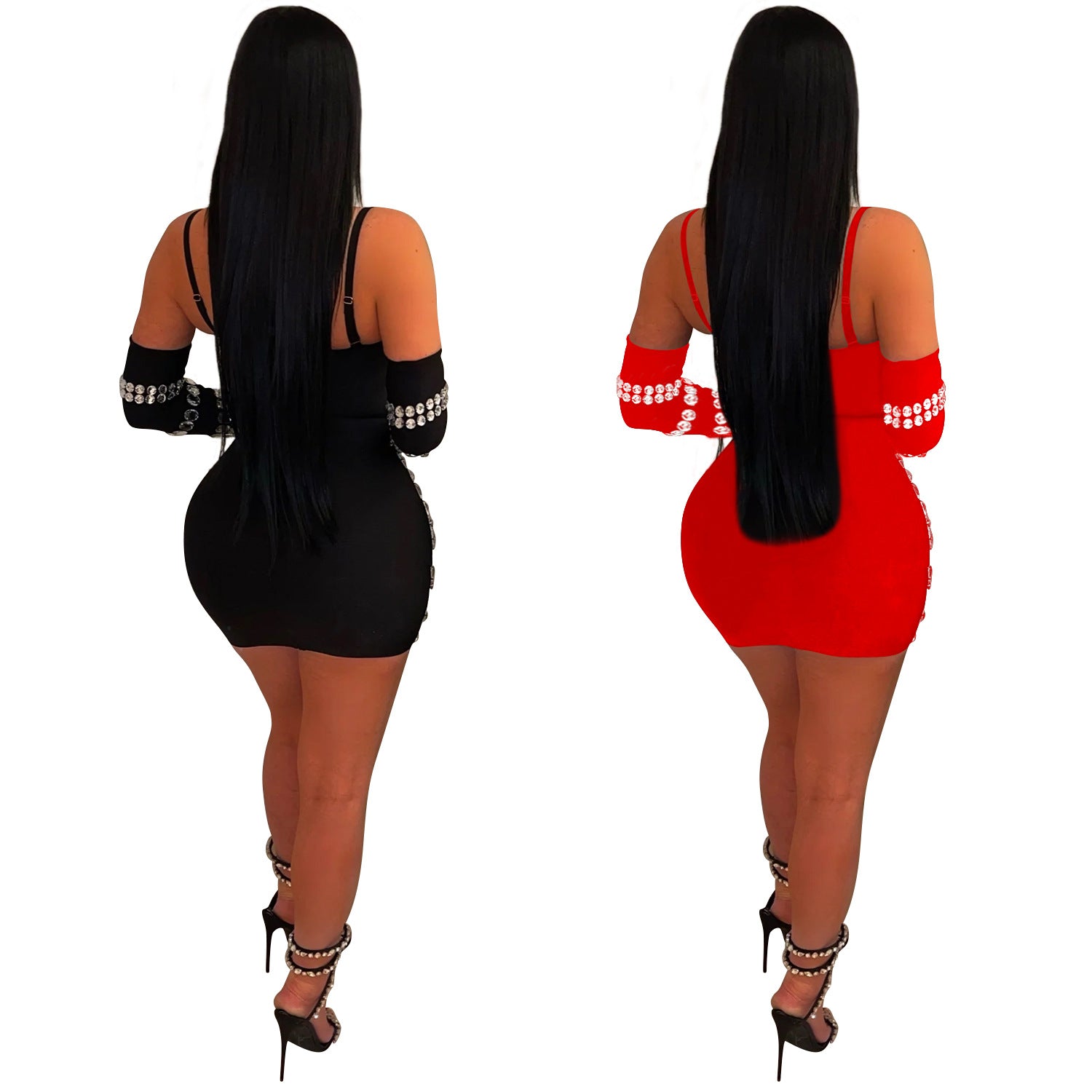 Women Beaded Sexy Gloves Maxi Dress 7