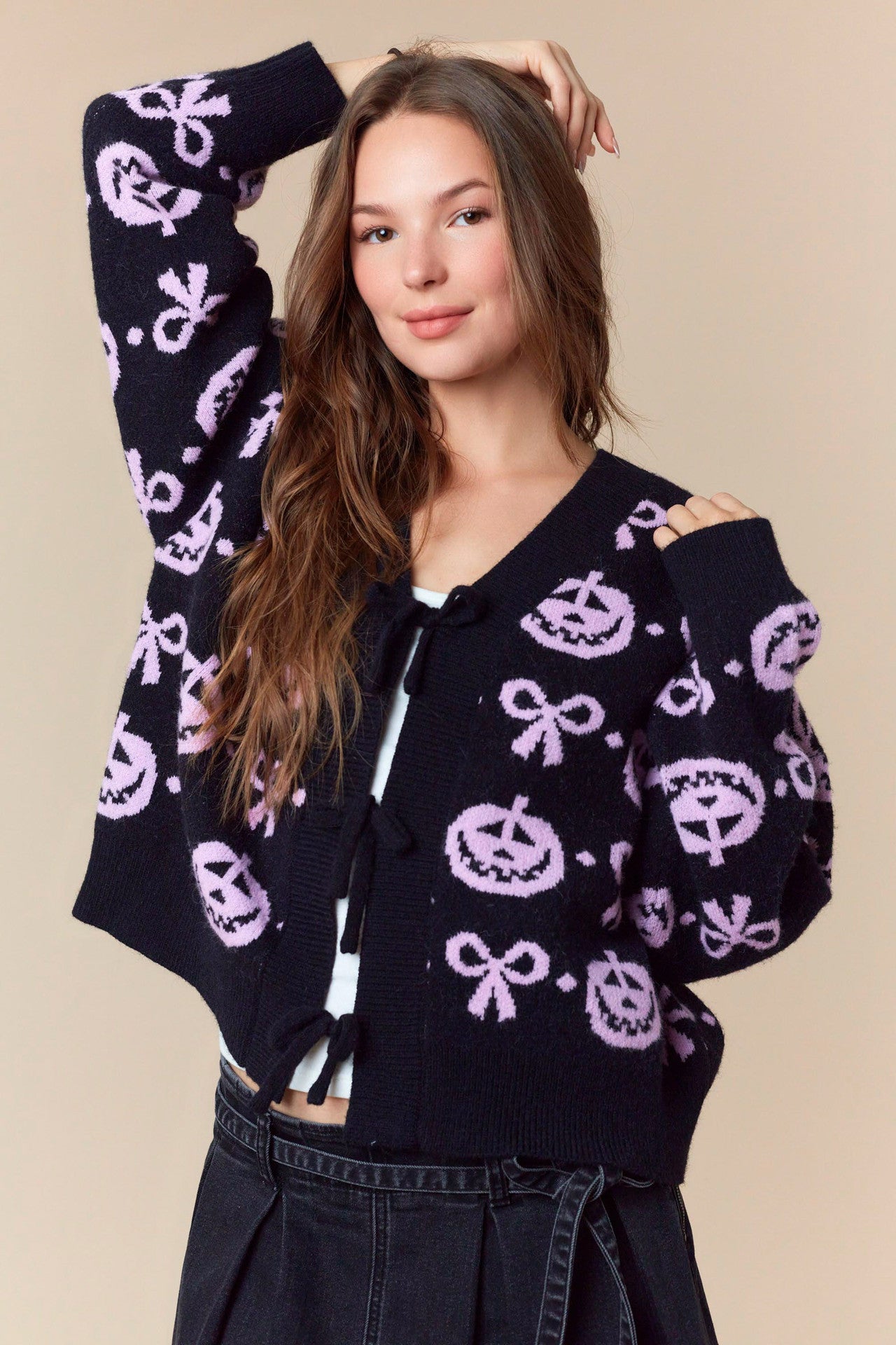 Autumn Winter Women's Halloween Jacquard V-Neck Cardigan Long Sleeve Sweater 10