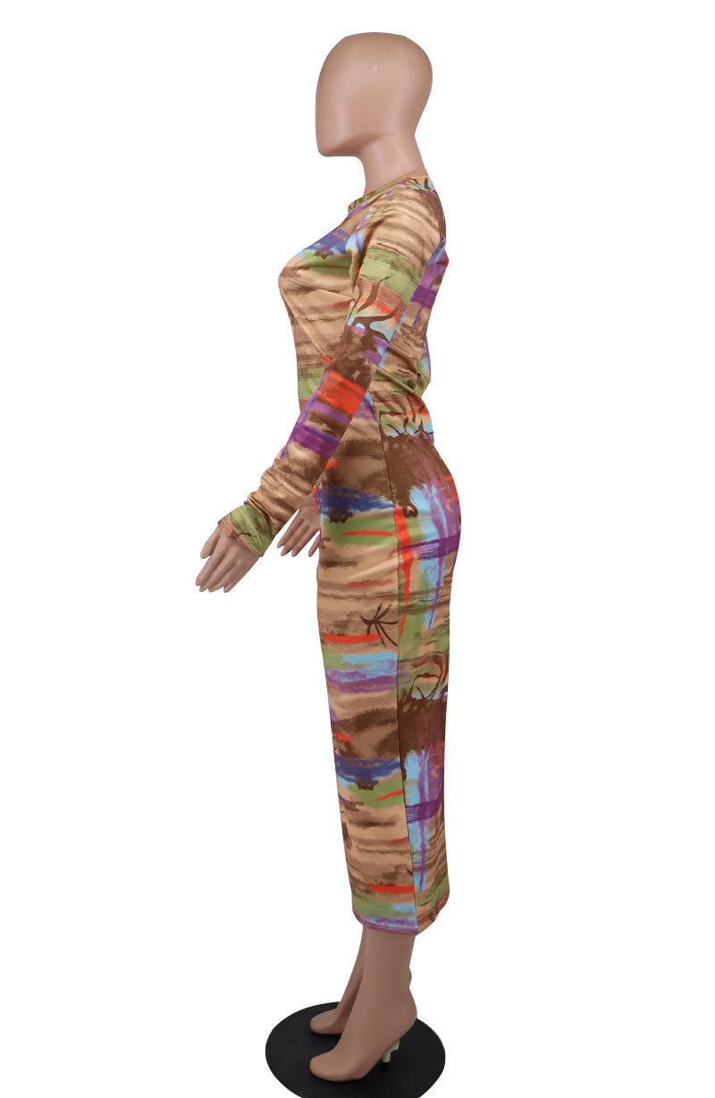 Autumn Fashion Print Women Long Sleeve Casual Dress 7