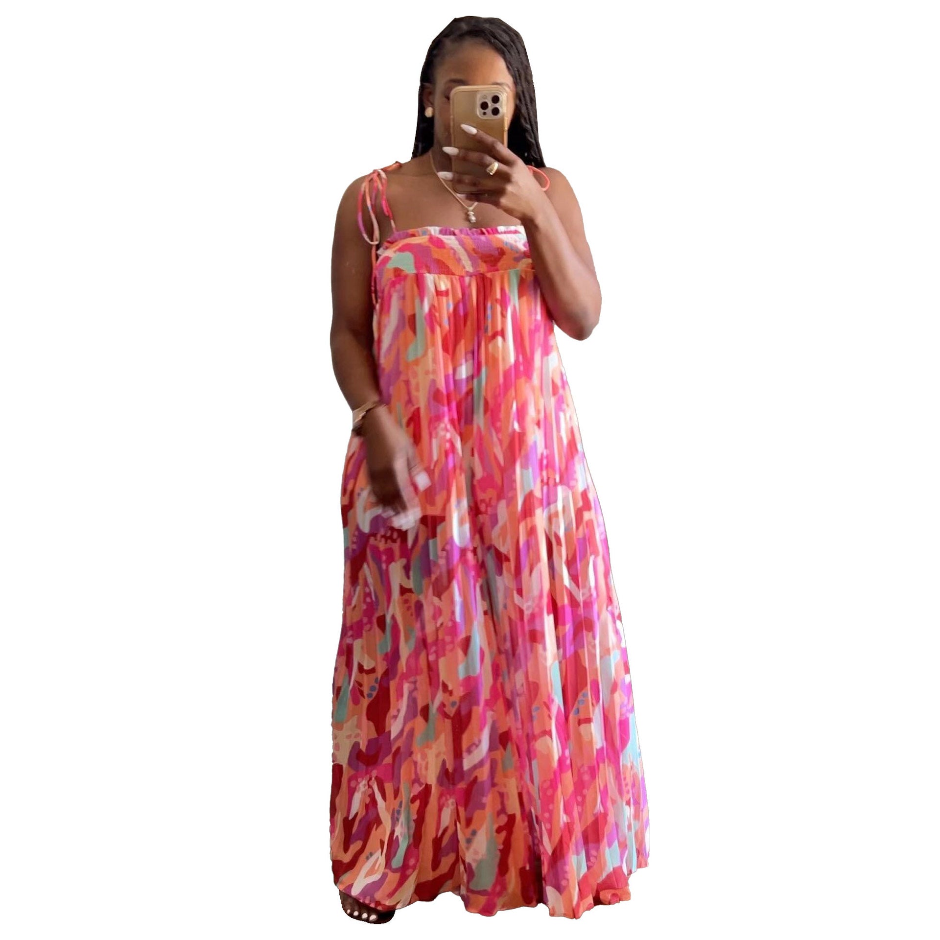 Sexy printed suspenders pleated wide-leg suspenders Jumpsuit 8