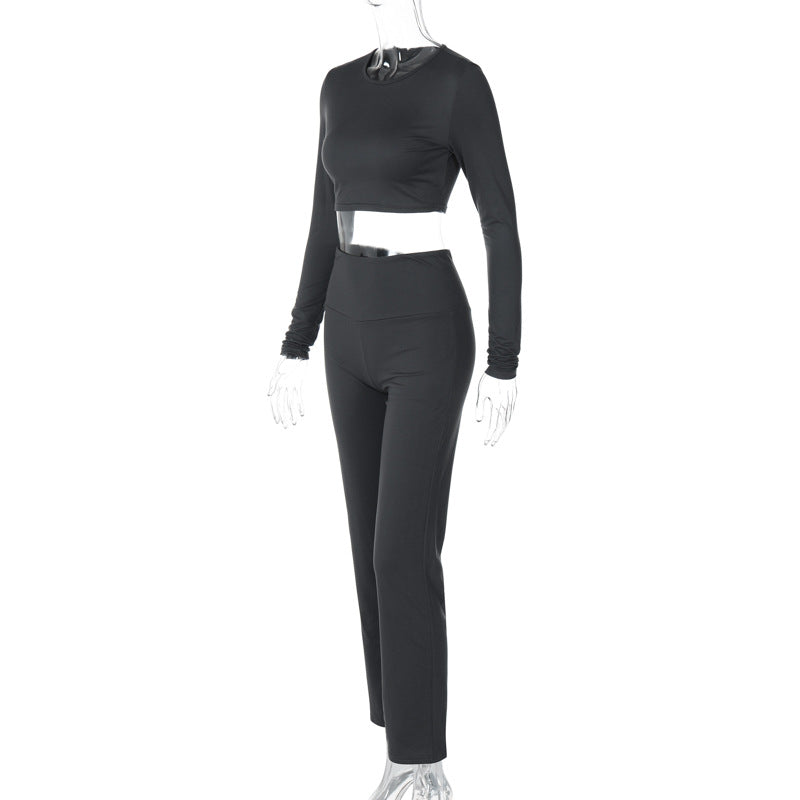 Women Casual Round Neck Long Sleeve Top and Pants Two-piece Set 15