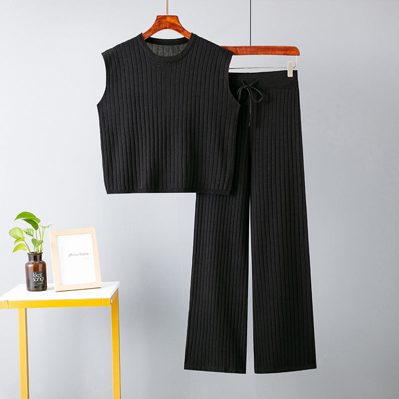 Plus Size Summer Women Loose Casual Solid Top and Pant Two-piece Set 6