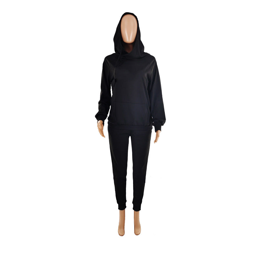 Women Casual Solid Long Sleeve Hooded Top+Pant Two Piece 15