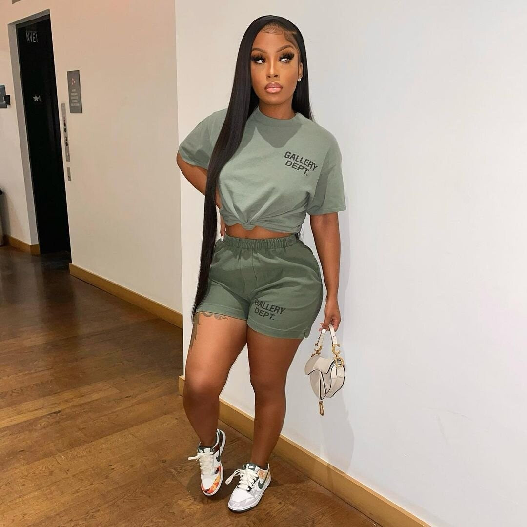 Casual Letter Print T-Shirt Shorts Set 9