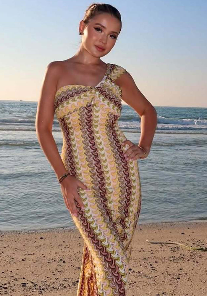 Women Lace Slash Shoulder Beach Holidays Dress