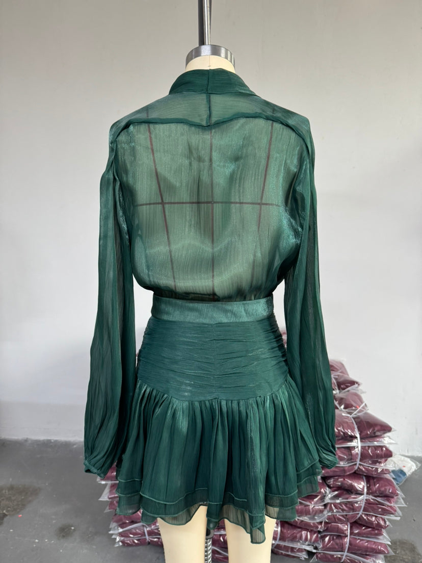 Women Bow Tie Top and Pleated Skirt Casual Two Piece Set 17