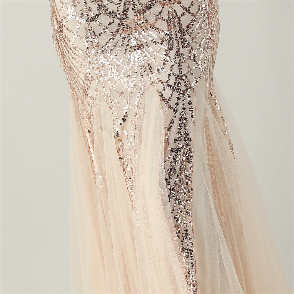 Women Strapless cross Lace-Up sequined tube flower sequined mesh evening dress Formal Party evening dress 41