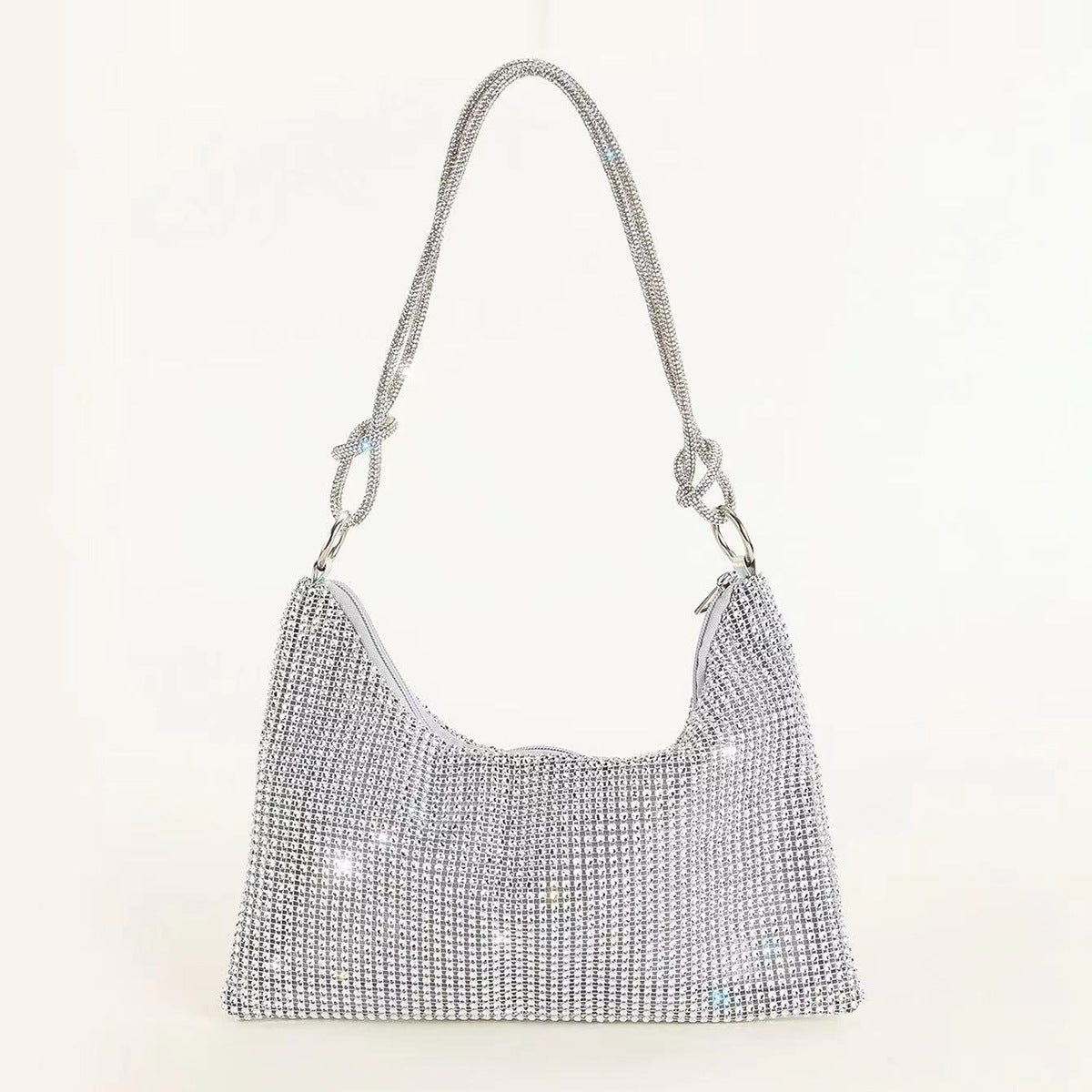Mesh Rhinestone Knotted Armpit Bag Diamond-Encrusted Trendy Shoulder Evening Bag