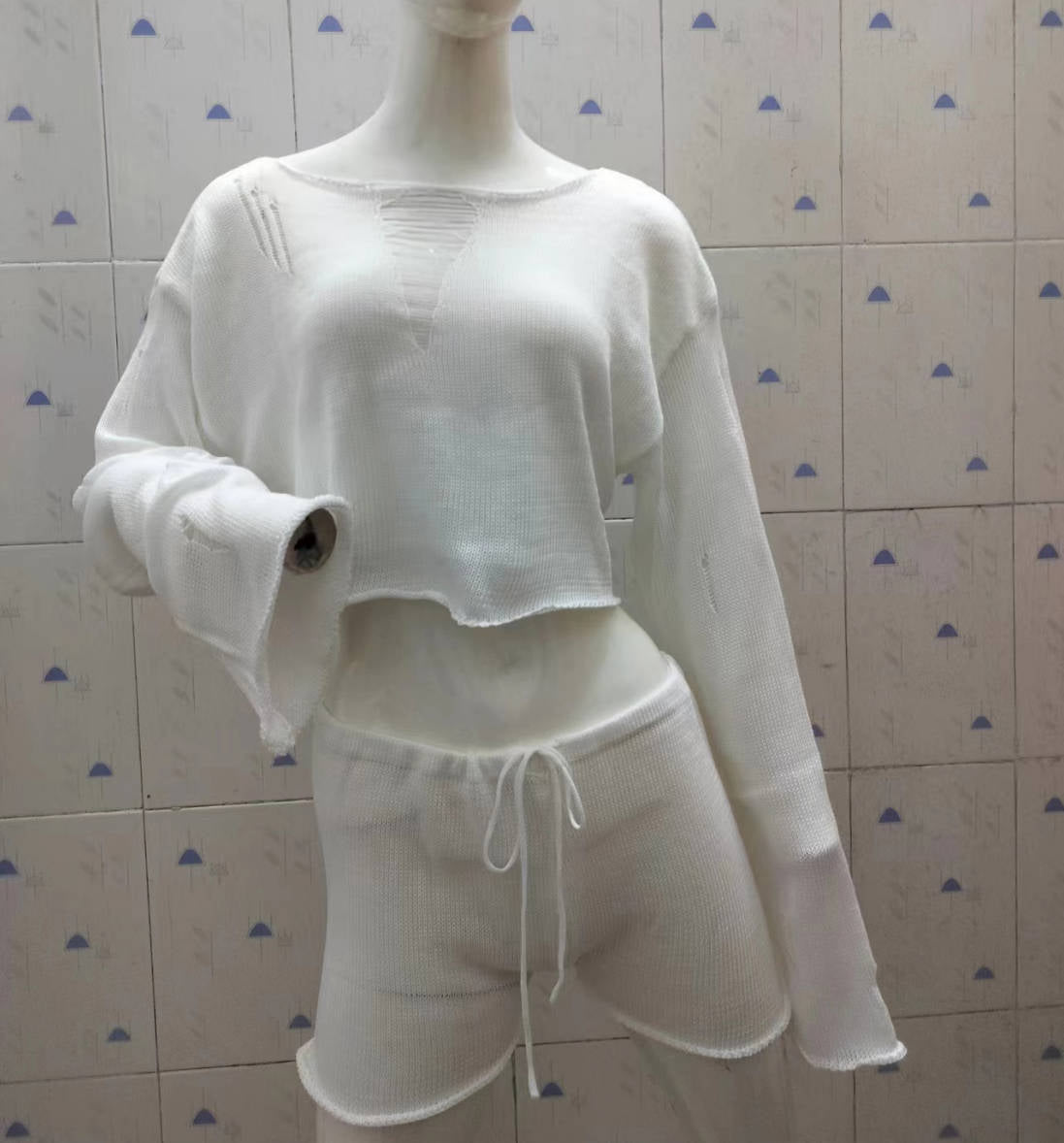 Women Knitting Beach Holidays Top and Shorts Two-piece Set 10