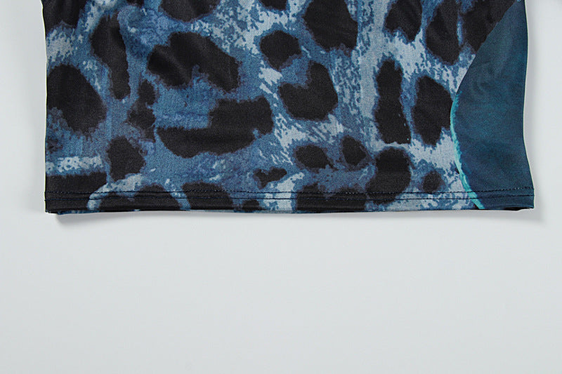 Summer Women's Chic Printed Slash Shoulder Lace-Up Slim Low-Waist Long Skirt Set 14