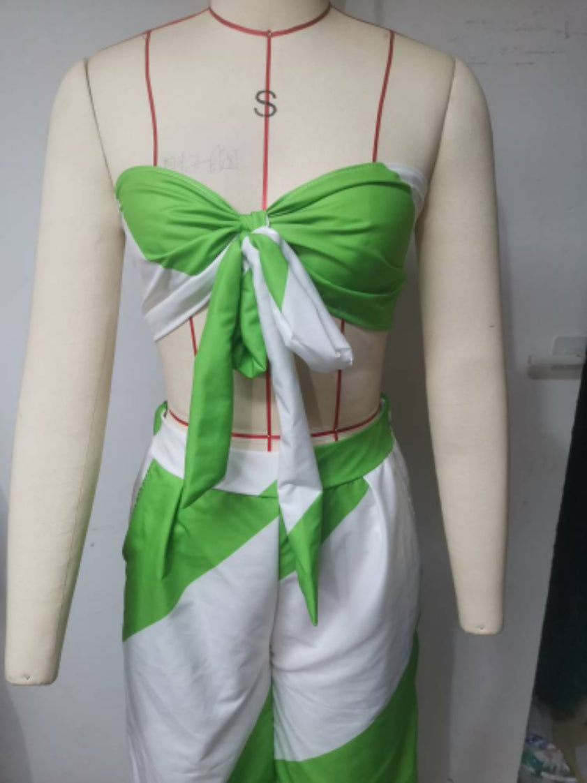 Women's Sexy Fashion Printed Strapless Two Piece Loose Wide Leg Pants Set 7