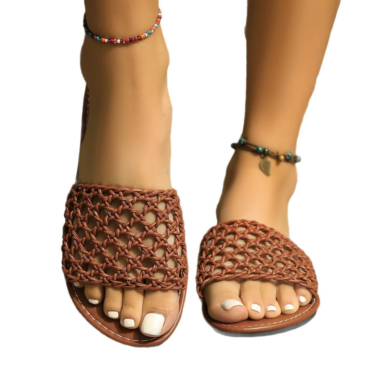 Women Outdoor Wear Summer Casual Flat Hollowout Solid Color One-Strap Sandals 8