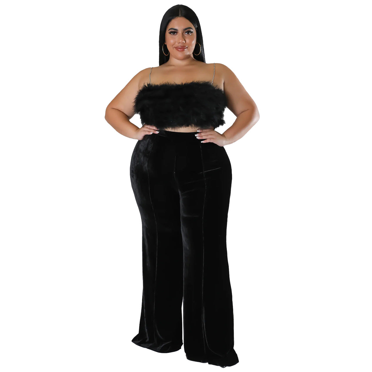 Plus Size Women Winter High Waist Velvet Bootcut Pants 14