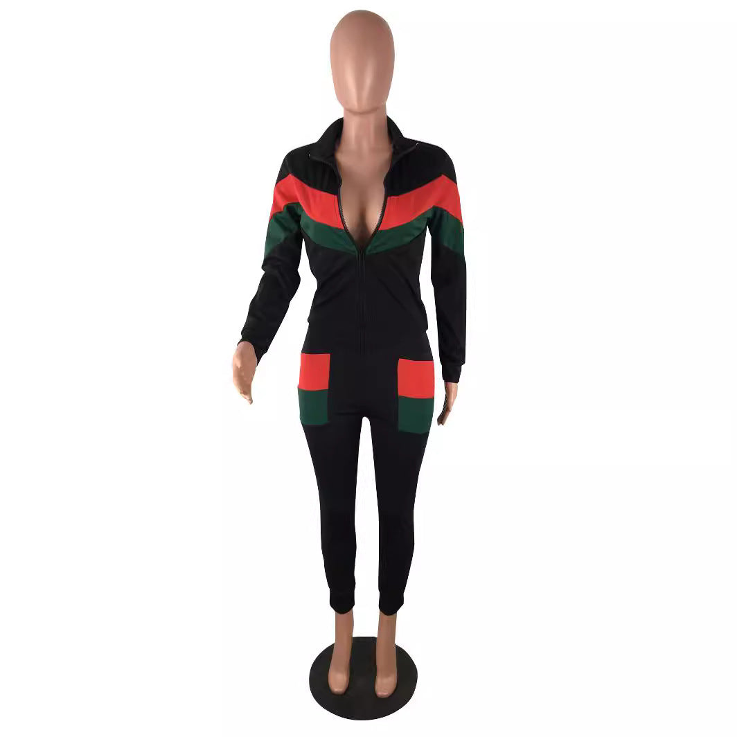 Women Sports Contrast Color Top and Pants Two-piece Set 10