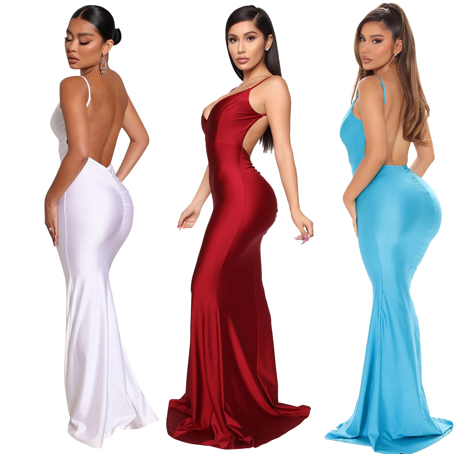 Women Sexy Sleeveless V-Neck Bodycon Long Fishtail Evening Dress 8