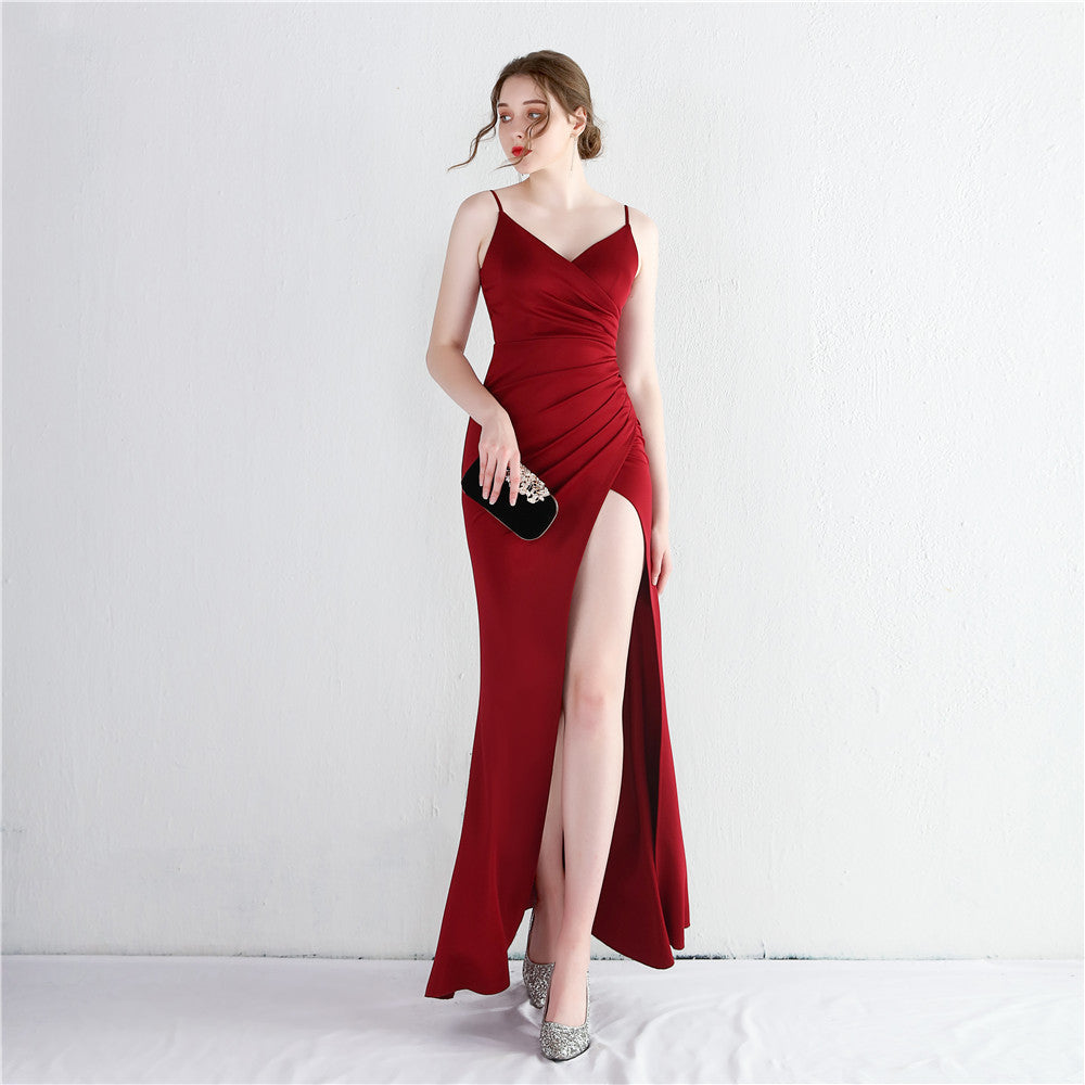 Women straps Slit Dinner Slim Long Mermaid Dress Exhibition Evening Dress 10