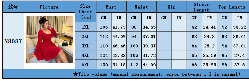 Summer Plus Size Women's Sexy Slim Waist Long Sleeve Dress 10